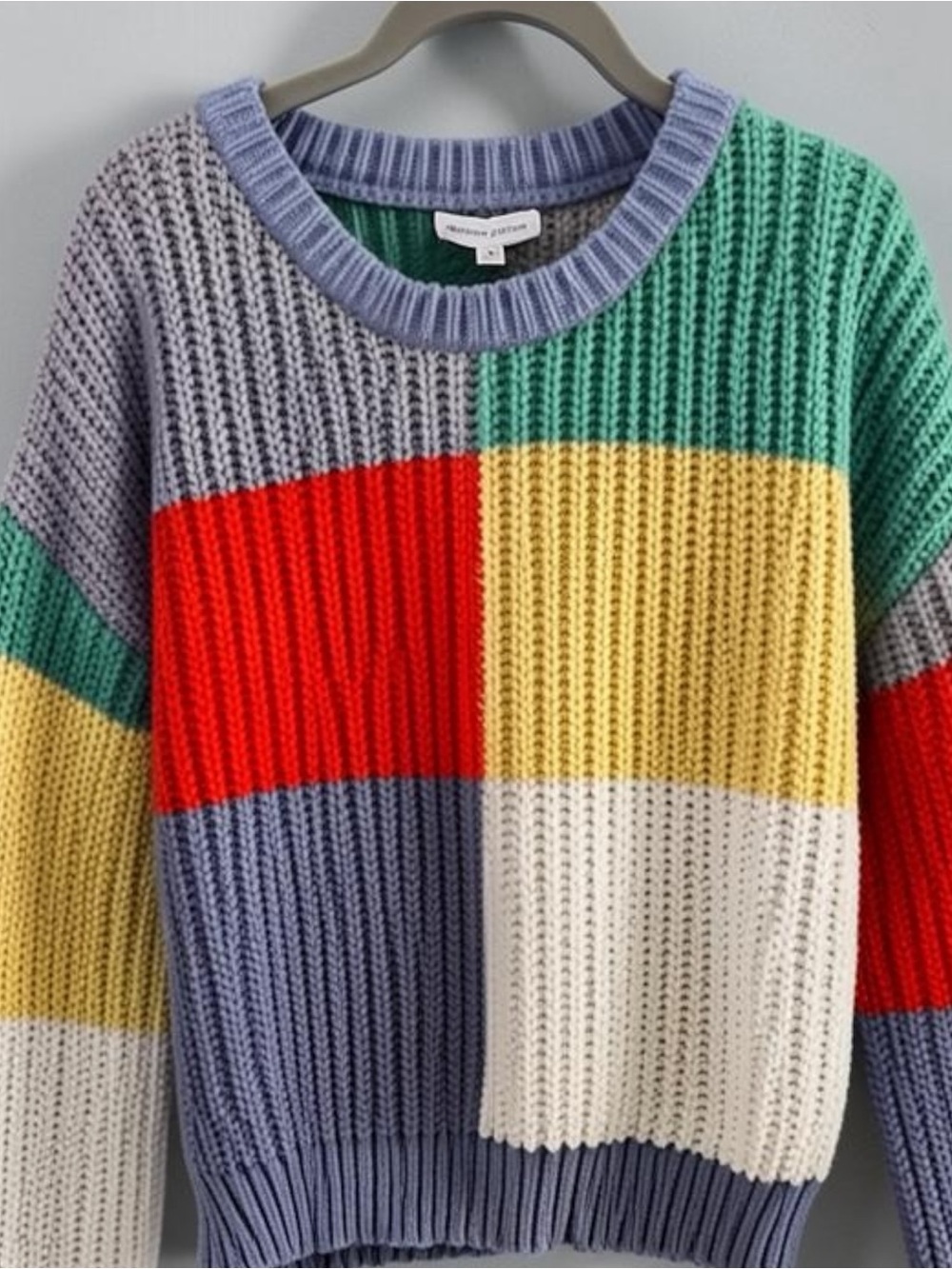 Multicolor Block Knit Sweater - Pastel Blue, Green, Red, Yellow